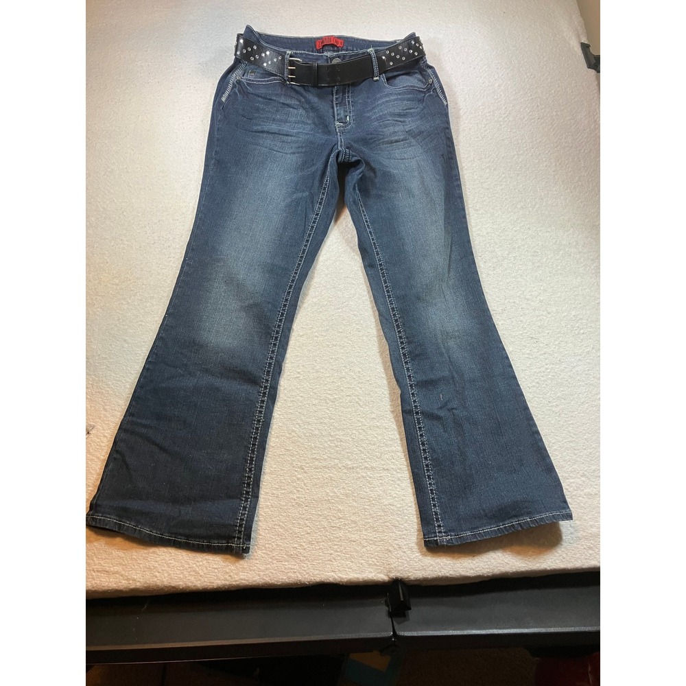 ZanaDi Womens Jeans Size 16 Dark Wash Bootcut Denim With Studded Belt